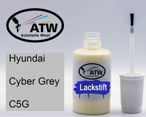 Hyundai, Cyber Grey, C5G: 20ml Lackstift, von ATW Autoteile West.